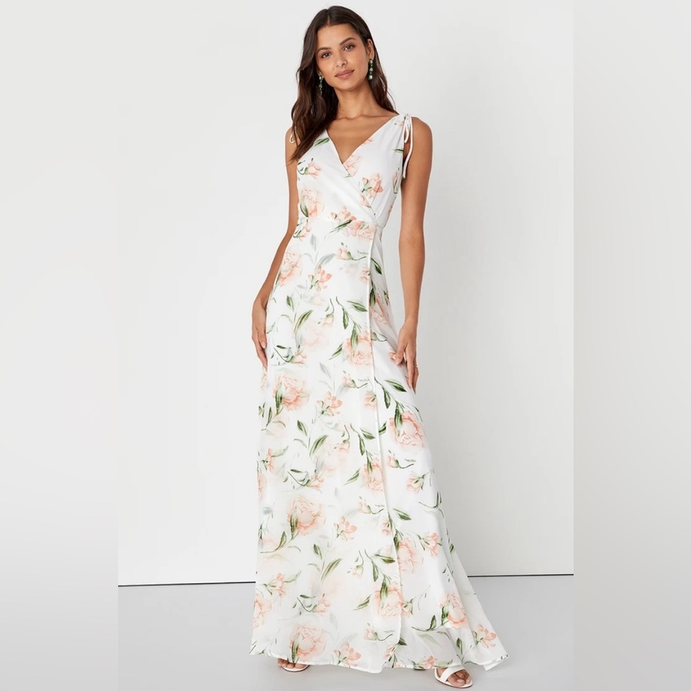NWT Lulus Romantic Possibilities White and Pink Maxi Dress